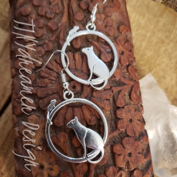Cat earrings~Cat Mouse FuLL MOON earrings ~Witchy~Kitty Cat Jewelry Gift ideas~ - Picture 8 of 11